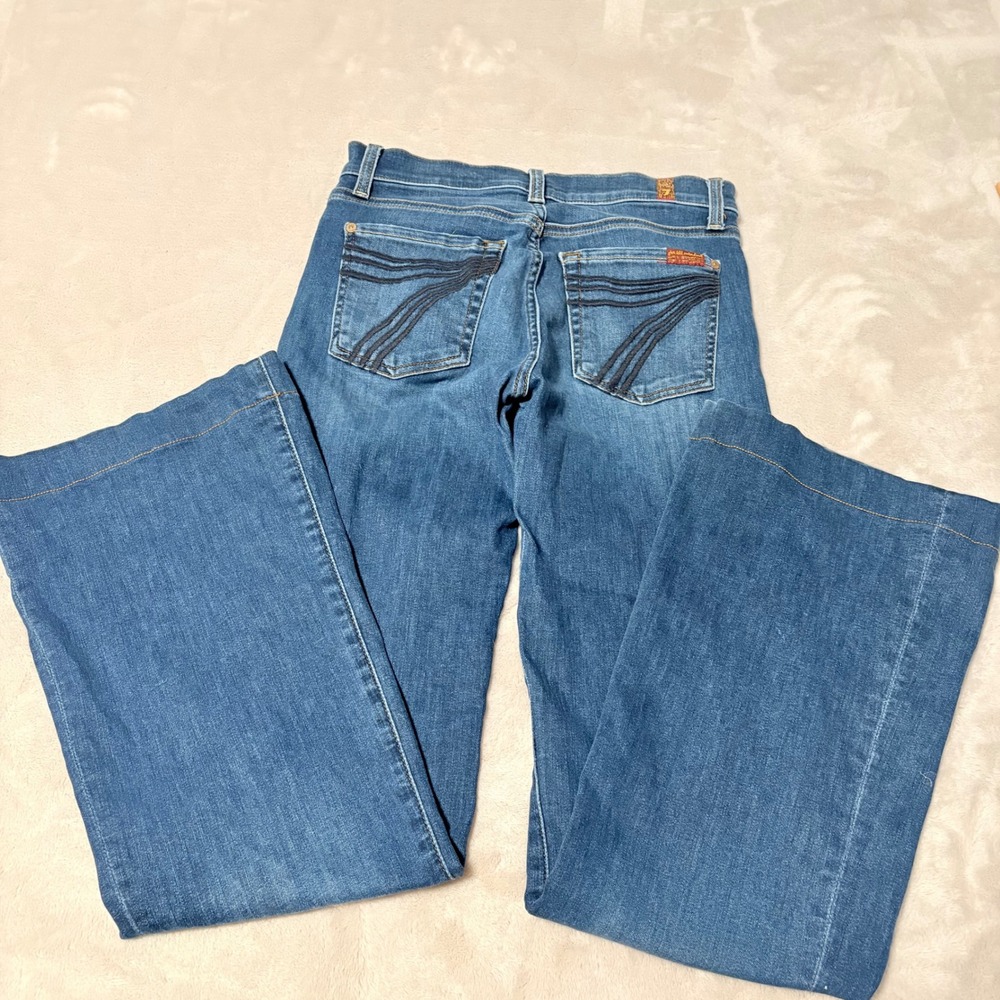 7 For All Mankind Dojo Flare Jeans Women Blue Size 27 Wide Leg Stretch Denim